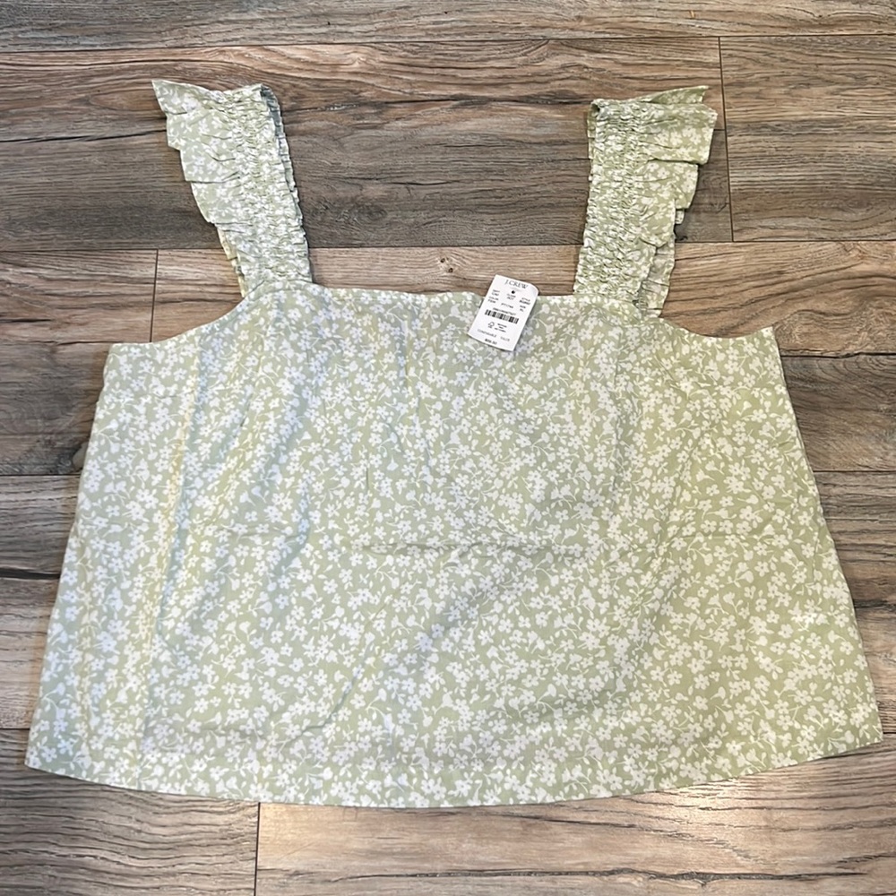 J. Crew Smocked Ruffle Shoulder Tank Top
